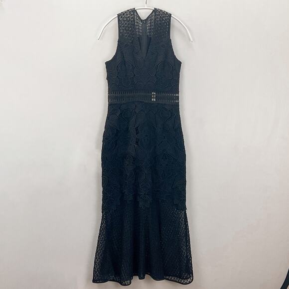 Jonathan Simkhai Black Lace & Crochet Corded Fluted Midi Dress, Sz 0 NWT - Picture 4 of 9